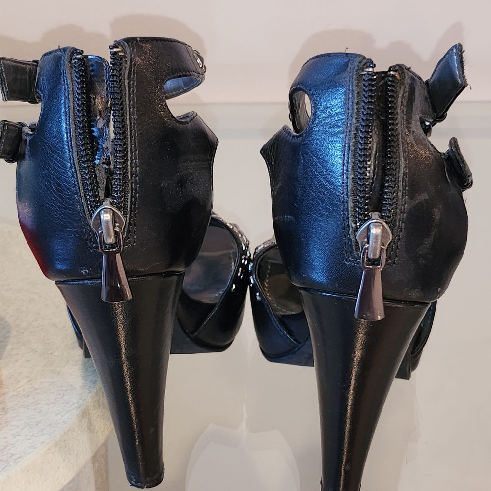 Leather Platform Studded Heels - image 7